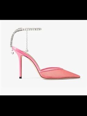 Jimmy Choo Candy Pink Saeda 100mm Pointed Toe Mesh Stiletto